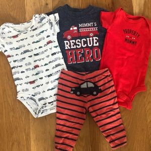 Baby boy car/fire engine themed onesies